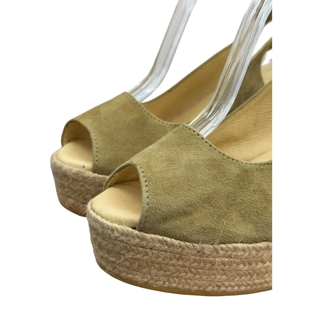 Cordani Evan Espadrille Wedge Sandal Women SZ 38 Green Boho Suede Slingback Soft